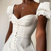 Vestido midi plisado con botones y mangas abullonadas Cecelia